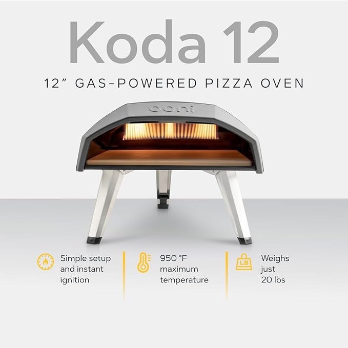 Ooni Koda 12 Gas Pizza Oven & Peel Bundle – 28mbar Propane Outdoor Portable Oven For Stonebaked 12 Inch Pizzas in 60 Seconds, Includes 12" Pizza Peel and Gas Hose & Regulator