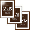Homeforia 12x15 Picture Frame Brown, High End Dark Oak 12x15 Walnut Wood Poster Frame with Mat 9x12 Print, 12 x 15 Wooden Frame Matted to 9 x 12 Photo, 15x12 Frames, Tempered Glass, Wall Kit, Set of 3