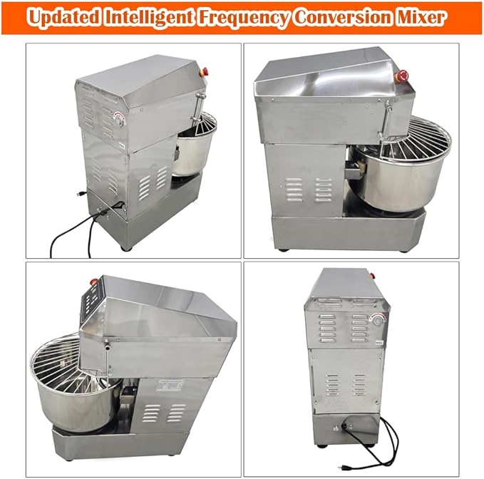 Commercial Spiral Dough Mixer 20L 304 Stainless Steel Stand Mixer with Double Action & Variable Speed, Heavy Duty Pizza & Bread Dough Kneading Machine for Restaurants, Bakeries, Home Kitchens