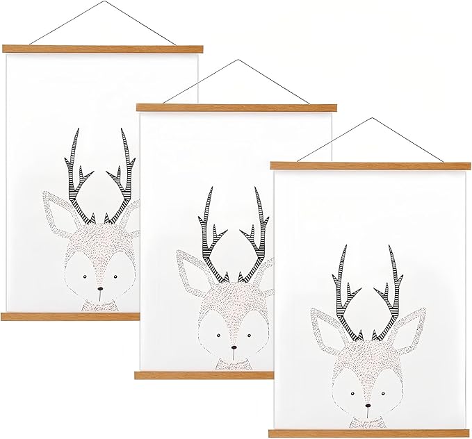 FALAMON 3 Pack Magnetic Poster Hanger Frame, 14x22 14x20 14x24 Teak Wood Magnet Poster Frame for Posters, Prints, Photos, Pictures, Maps, Scrolls, and Canvas Artwork