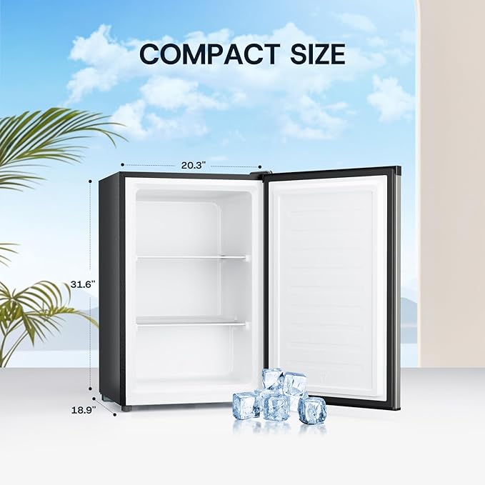 Upstreman 3.0 Cu.ft Small Mini Freezer Upright Freezer with Reversible Door, Fast Cooling, 5 Adjustable Thermostat, Stand Up Freezers with Ice Trays Defrosting Tools for Home, Dorm (Silver)