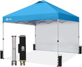 CROWN SHADES 10x10 Pop Up Canopy with 1 Side Wall - Beach Tent with One Push Setup - Outdoor Sun Shade for Events, Parties, Camping - Gazebo with STO-N-Go Cover Bag (Sky Blue)