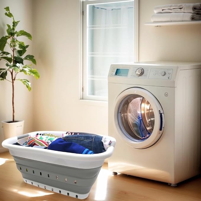 SAMMART 41L Set of 2 Collapsible 3 Handled Plastic Laundry Basket-Foldable Pop - Image 4