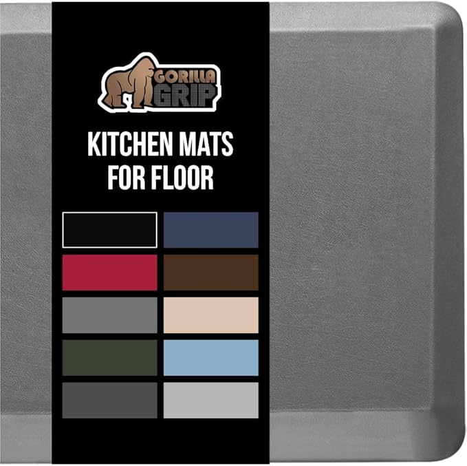 GORILLA GRIP Comfortable Cushioned Kitchen Mats for Floor, Waterproof and Stain Resistant Soft Top, 3/4 Inch Thick Ergonomic Standing Desk Anti Fatigue Mat, Foam Supports Ankles and Feet, 17x24, Grey