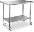 STABLEINK Stainless Steel Table with Wheels 24 x 36 Inches, NSF Commercial Prep & Workbench with Adjustable Undershelf and Casters, for Commercial Kitchen, Restaurant, Hotel, Laundry and Garage