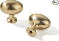 khtumeware 6 Pack 1-3/8 inch(35mm) Brushed Brass Cabinet Knobs Satin Brass Oval Drawer Knobs Kitchen Egg Knobs Cabinet Hardware for Dresser Drawers