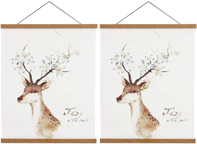 2 Pack Magnetic Poster Hanger Frame, 30x40 30x20 30x24 Light Wood Wooden Magnet Canvas Artwork Print Dowel Poster Hangers Frames Hanging Kit (Teak Wood, 30", 2 Packs)