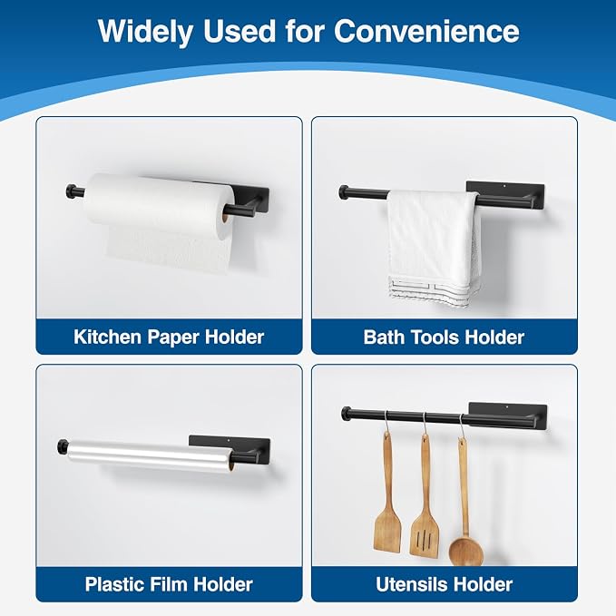 Paper Towel Holder, Self-Adhesive or Drilling， Matte Black, 1 Pack - Image 4