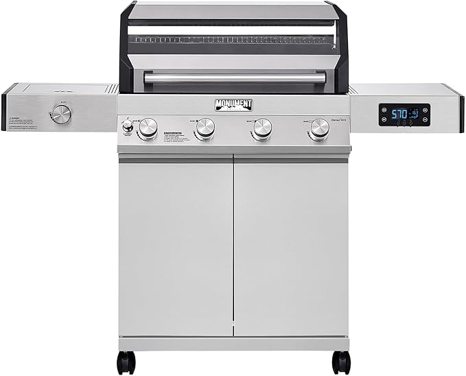 Monument Grills 4+1 Liquid Propane Gas Smart BBQ Grill, 4 Burners & 1 Side Burner, Denali 405 Stainless Steel with Smart technology, Knob Controls, Outdoor Use