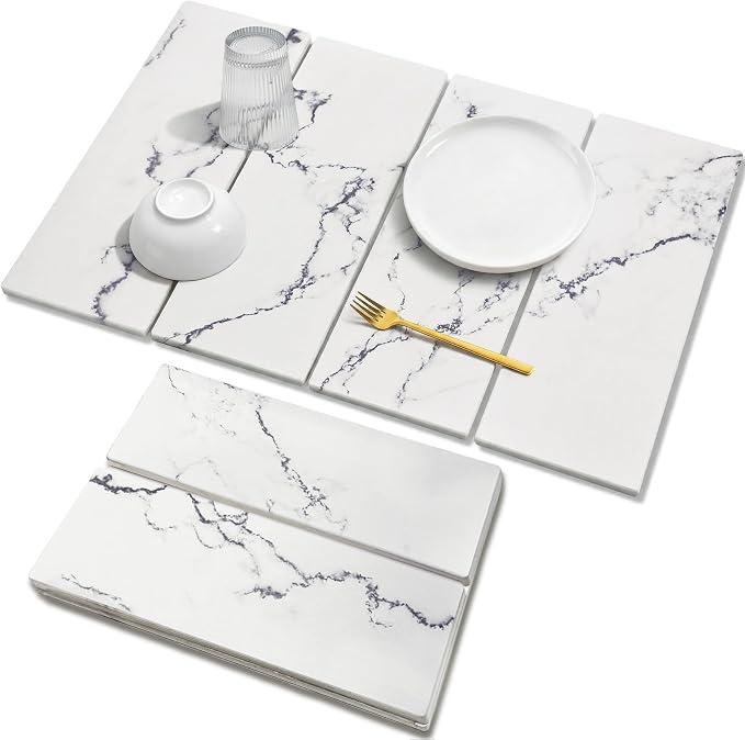 Large Stone Drying Mat for Kitchen Counter, Water-Absorbent Marble Diatomaceous by BOMOKSHomeAccessories