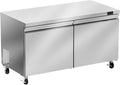 60" W Commercial Undercounter Freezer, 14.1 Cu.ft 2 Door Worktop Under Counter Freezer, Stainless Steel Commercial Kitchen Freezing Equipment for Restaurant, Bar, Shop, etc.