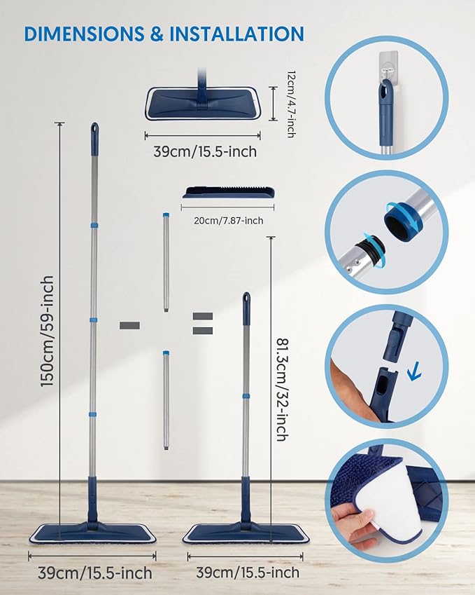 BPAWA Microfiber Mops for Floor Cleaning: Flat Mop for Wood Laminate Tile | 4 - Image 5