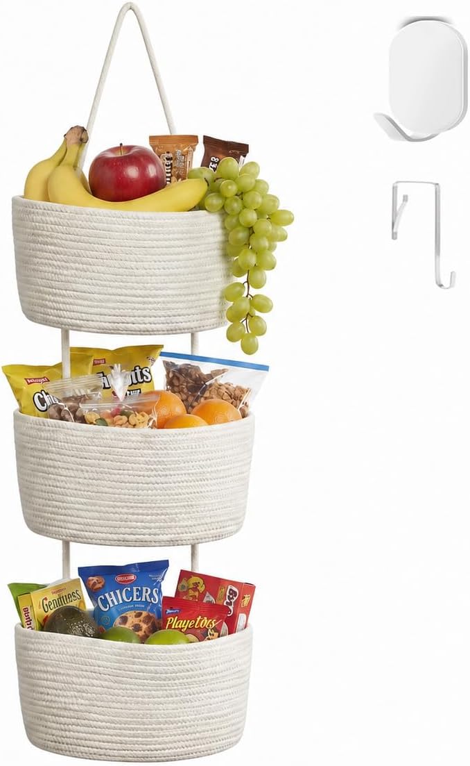 Hanging Basket, Over Door Organizer, 3 -Tier Wall Basket by WYCOROY