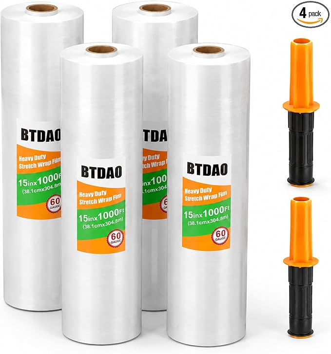 4 Rolls Stretch Wrap 15"x1000 Feet Stretch Film Shrink Wrap Packing Moving by BTDAO