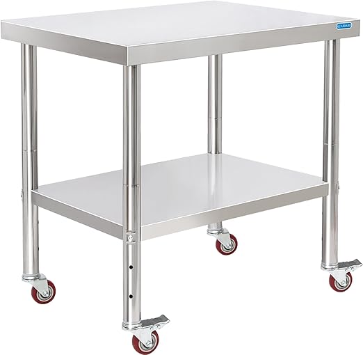 Stainless Steel Table for Prep & Work with 4 Caster Wheels with Adjustable Undershelf 24 x 30 NSF Metal Commercial Kitchen Worktable for Restaurant Home Outdoor | Prep & Work, 4 Caster Wheels, NSF, Commercial Kitchen, Worktable
