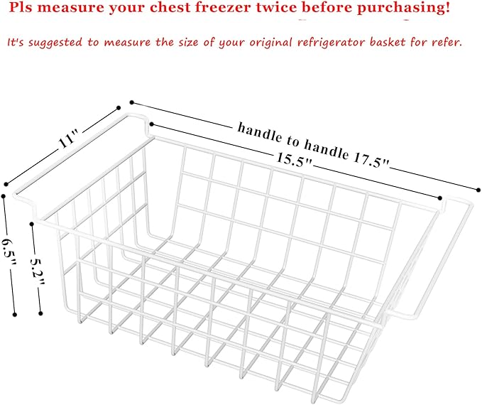 Orgneas 17.5" Chest Freezer Organizer Bins Deep Freezer Basket Storage Rack Bins Metal Wire Baskets Large Size 2Pcs