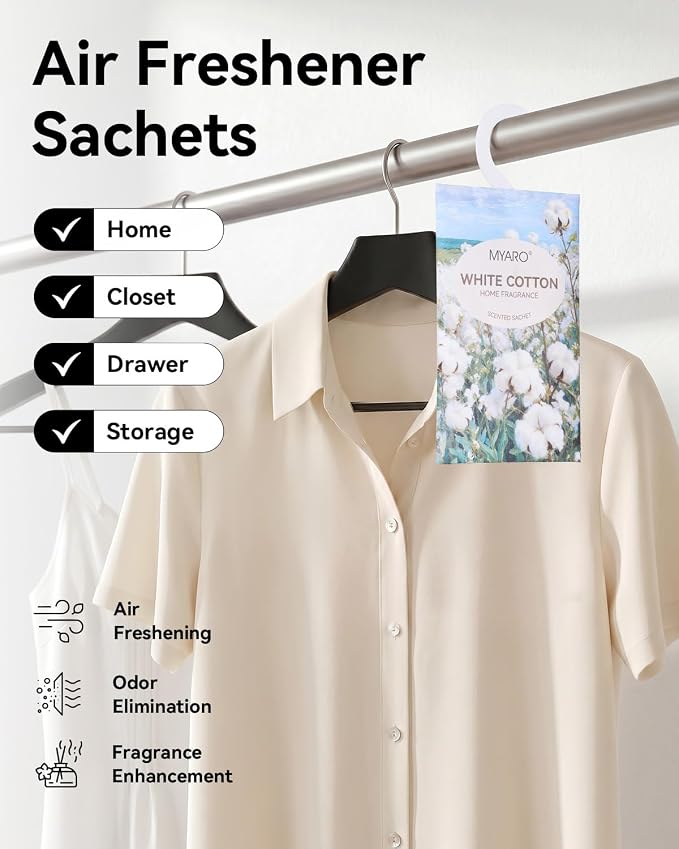 MYARO 12Pcs White Cotton Sachets Hanging Car Freshener, Closet Deodorizer - Image 2