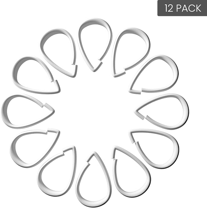 Top-spring White Shower Curtain Hooks 12Pcs Drop Shaped Hooks - Image 7