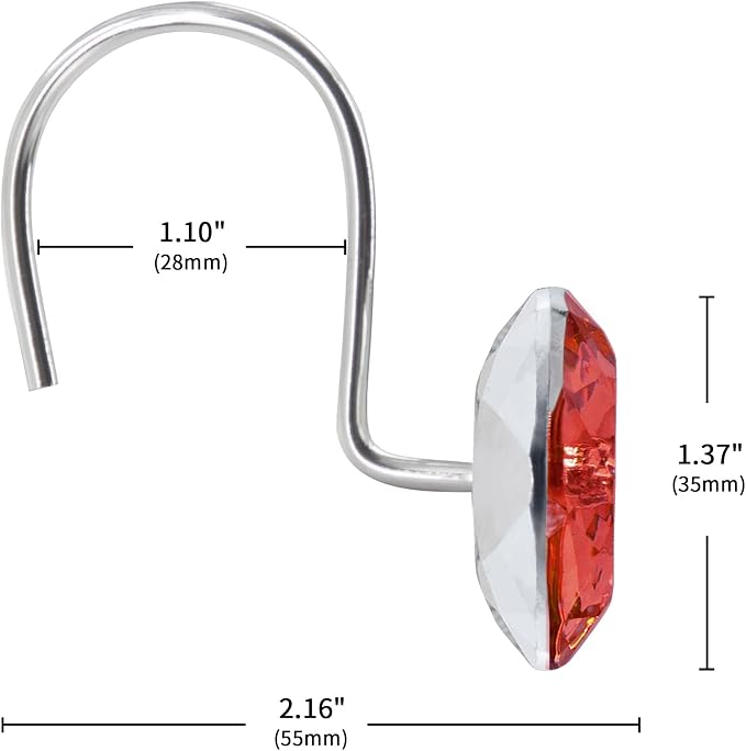 Red Diamond Crystal Bling Shower Curtain Hooks Rings - Image 5