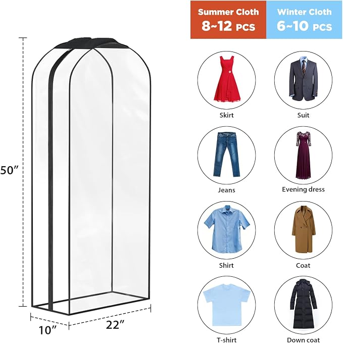 Univivi Garment Bags for Hanging Clothes, All Clear Fabric, 10 In Gusset - Image 2