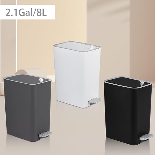 Small Bathroom Trash Can with Lid, 2.1 Gallon Slim Step Trash Can, Narrow - Image 7