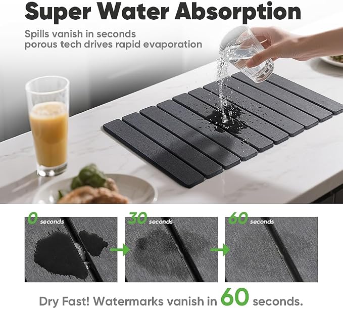 Stone Drying Mat for Kitchen Counter, Quick Diatomaceous Earth Mats for Dishes - Image 4
