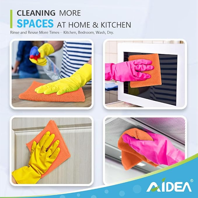 AIDEA Orange Microfiber Cleaning Cloth-12PK, Cleaning Rags 12"x12" Reusable | - Image 7