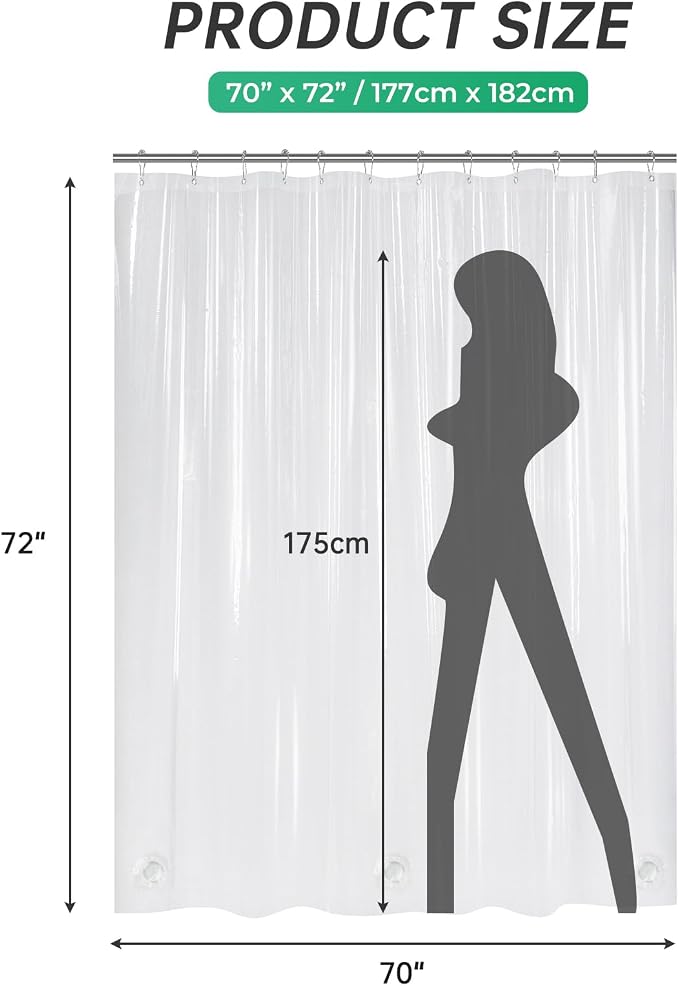 AmazerBath Plastic Shower Curtain, 70 x 72 Inches PEVA Heavy Duty Clear Shower - Image 6