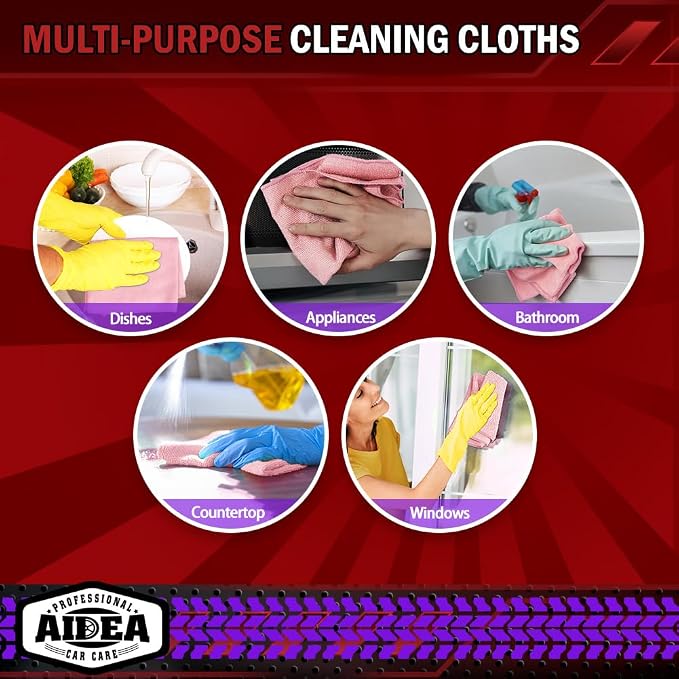 AIDEA Microfiber Cleaning Cloth Pink 20PK, Microfiber Towels 12×12" | Premium - Image 7