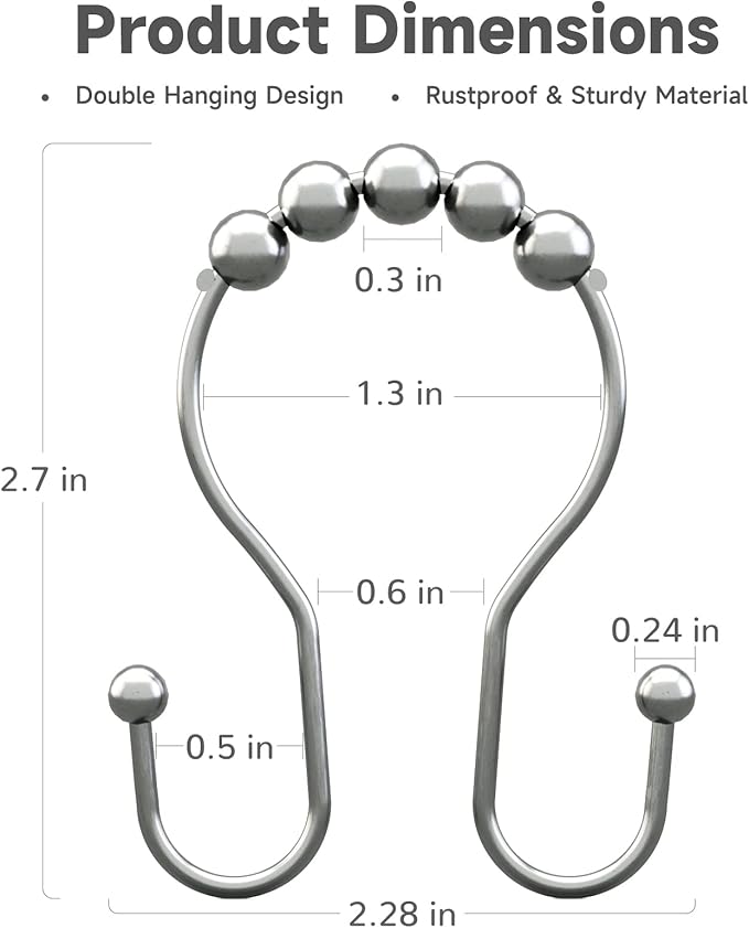 Bathway Shower Curtain Hooks Chrome Shower Curtain Rings Rust Proof, Smooth - Image 6