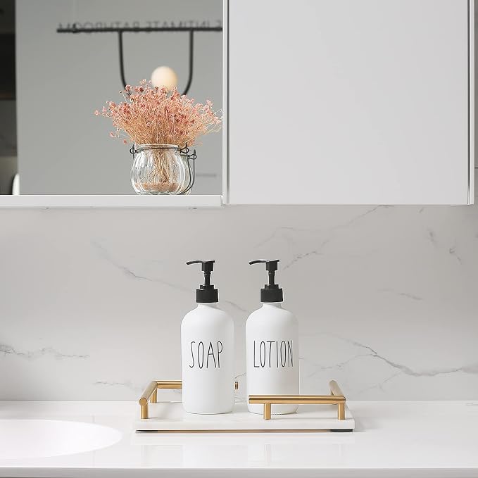 MOMEEMO White Soap Dispenser Bathroom Set | Contains Hand and Lotion Dispenser - Image 3