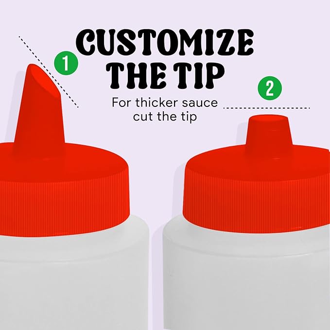 Norcalway 12 oz Condiment Squeeze Bottles for Sauces - Leak Proof - 6 Pack