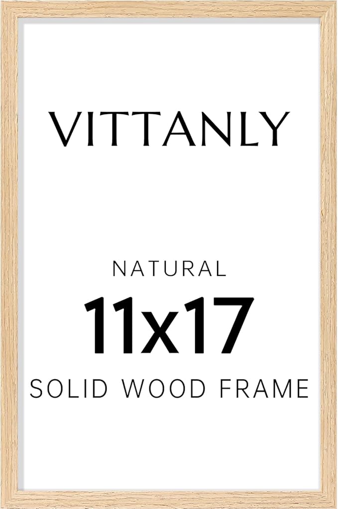 Vittanly 11x17 Picture Frame, Solid Wood Frame with Plexiglass, Includes 8x12 Mat, Wall Hanging for Photos, Home Decor, Natural, 1 Pack