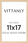Vittanly 11x17 Picture Frame, Solid Wood Frame with Plexiglass, Includes 8x12 Mat, Wall Hanging for Photos, Home Decor, Natural, 1 Pack