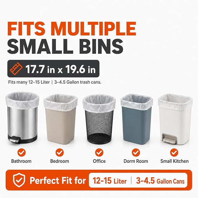4 Gallon Trash Bags, 17.7 x 19.6 in, fits many 12–15 L / 3–4.5 gal small bins - Image 2