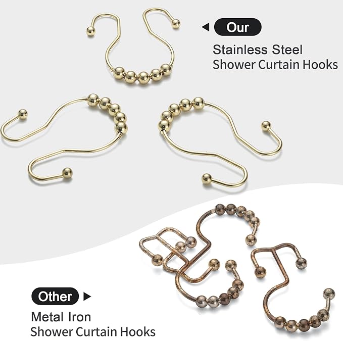 Shower Curtain Hooks, Stainless Steel Gold Shower Curtain Hooks, Rust Proof - Image 2