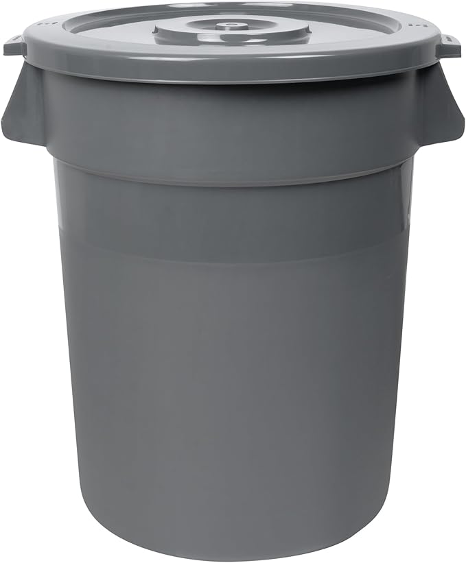 Restaurantware-LID ONLY: RW Clean Waste Container Lid, 1 Round Trash Can Cover - Waste Bin Sold Separately, For 32 Gallon Dustbin, Built-In Handle, Gray Plastic Garbage Can Cover, Heavy-Duty