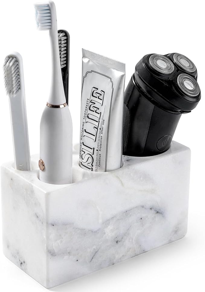 BCS Toothbrush Holder for Bathrooms, 6 Slots Open-Bottom Marble Toothbrush by BCS