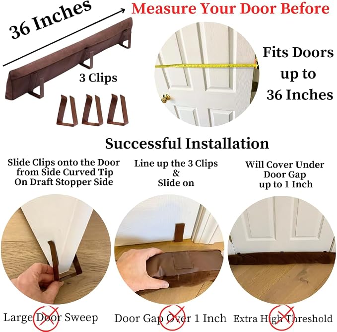 Evelots 36-Inch Magnetic Door Draft, Under Door Noise Stopper, Air Blocker | - Image 9