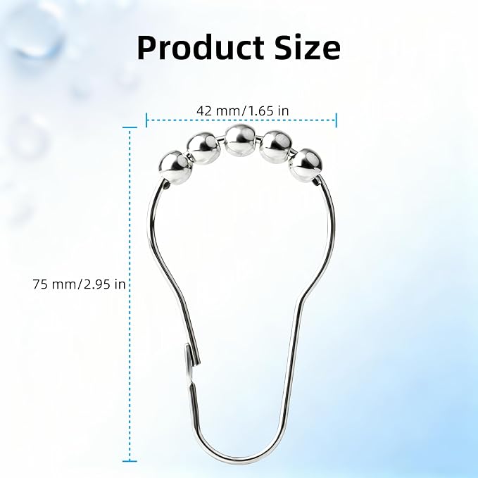 Shower Curtain Hooks Rings, Decorative Rust Proof Stainless Steel Shower - Image 2