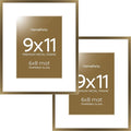 Homeforia 9x11 Frame Bronze, High End Metal 9 x 11 Brass Picture Frames with Mat for 6 by 8 in Photo, 9by11 Poster Frame Matted to 6x8, 11x9 Wall or Tabletop Frames, Tempered Glass, Wall Kit, Set of 2