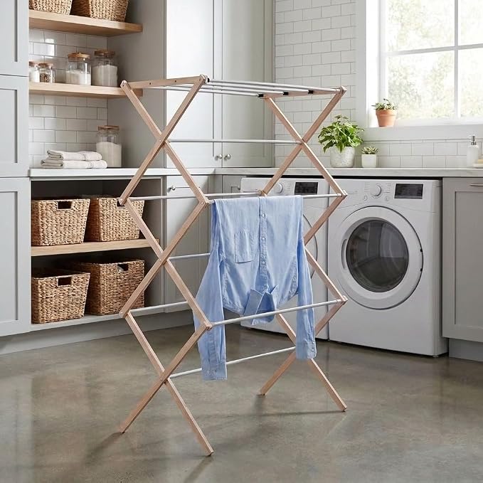 Household Essentials 5001 Collapsible Folding Wooden Clothes Drying Rack - Image 3