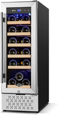 Tylza 12" Wine Cooler Refrigerator, 18 Bottles Wine Fridge Built-in or Freestanding with Stainless Steel & Double-Layer Tempered Glass Door, Compressor Fast Cooling, Low Noise and No Fog, Mini Fridge