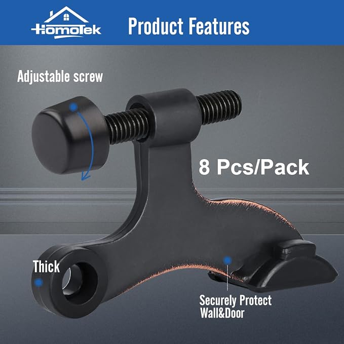 HOMOTEK 6 Pack Hinge Pin Oil Rubbed Bronze Door Stopper, Adjustable Deluxe - Image 2