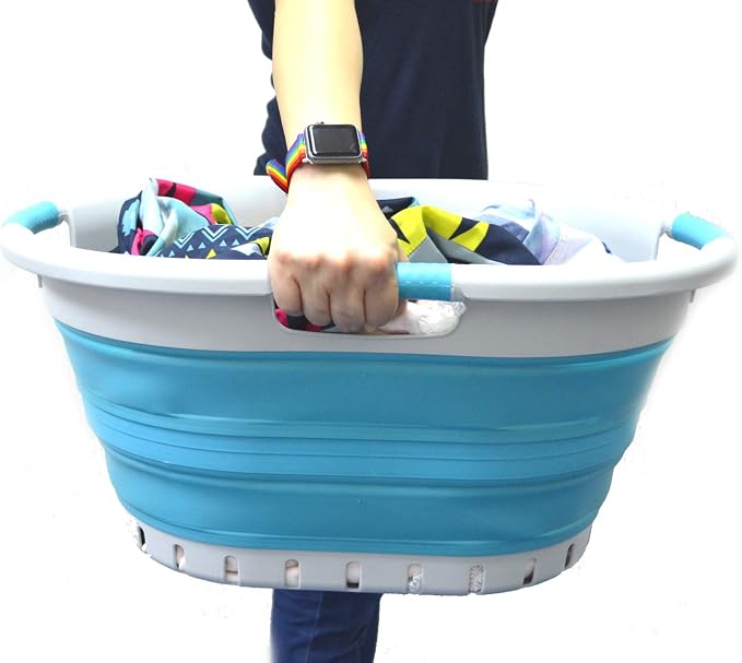 SAMMART 36L Collapsible 3 Handled Plastic Laundry Basket-Foldable Pop Up - Image 4