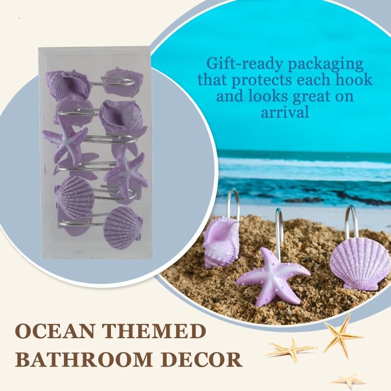 Seashell Shower Curtain Hooks 12pcs Beach Shower Curtain Rings Bath Shower - Image 5