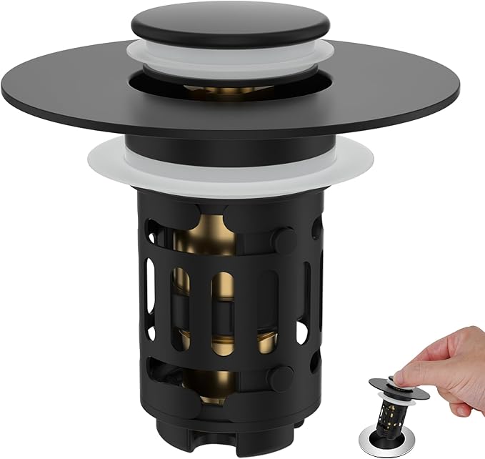 Hibbent Universal Bathroom Sink Drain Strainer, 3 in 1 Pop Up Stopper | by Hibbent