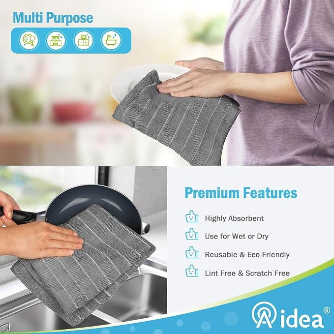 AIDEA Microfiber Kitchen Towels-8Pack, Microfiber Dish Towels, Soft Absorbent - Image 6