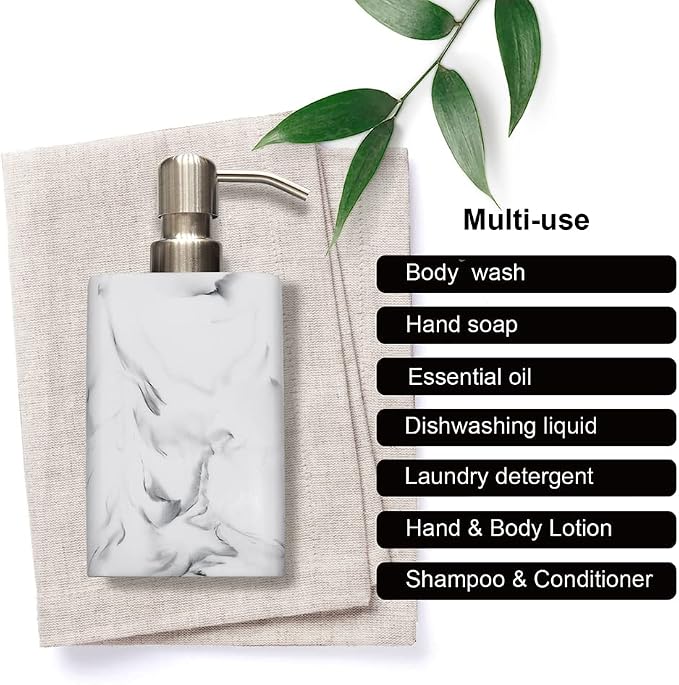 White Marble Style Hand Soap Dispenser, Refillable Liquid Decorative Soap - Image 7