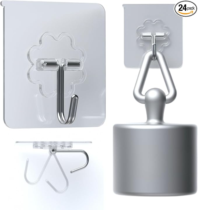 DDMY Adhesive Wall Hooks Heavy Duty 50LB Clear Hook 24 Pack by DDMY
